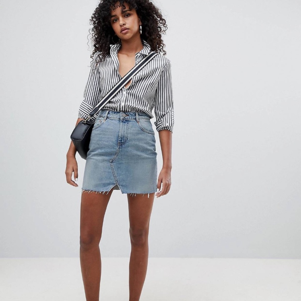 ASOS DESIGN denim pelmet skirt in light wash blue